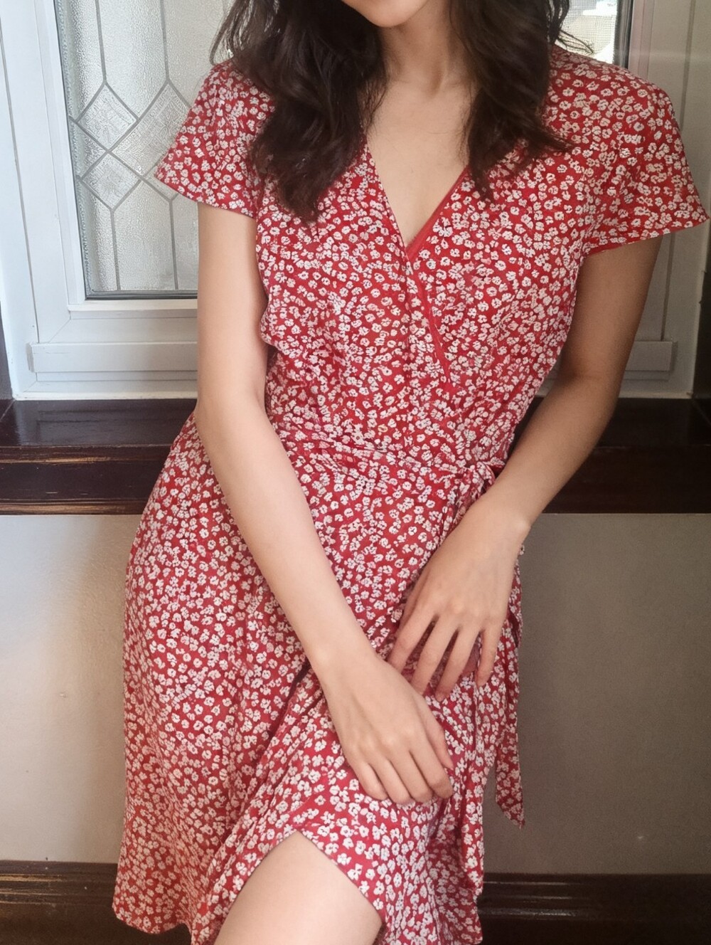 Jessica Howard Red Floral Asymmetrical Wrap Dress